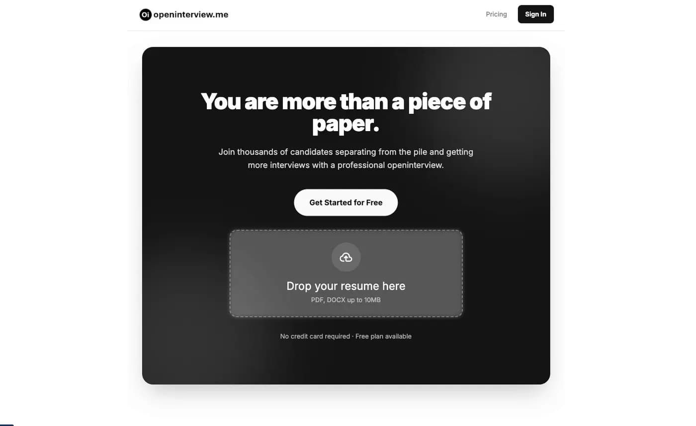 Candidate landing page: upload a resume to generate a shareable video profile